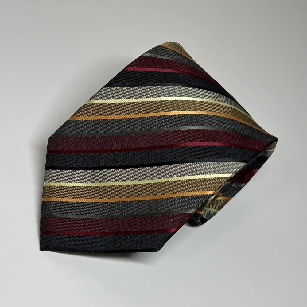 Giorgio Brutini Repp Necktie Mens OS Burgundy Gold Striped Hand Made Tie Formal